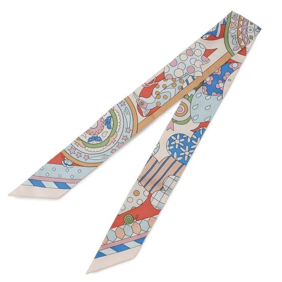 HERMES Twilly LES MURMURES DE LA FORET Whispers of the Forest Silk100% Beige... - Picture 2 of 8